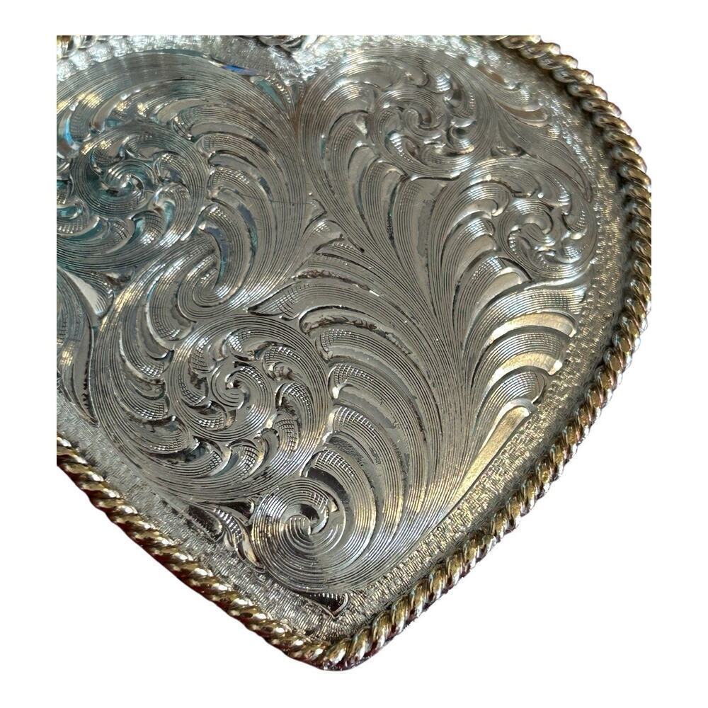 Montana Silversmiths Sterling Silver Plate Western Floral Heart Belt Buckle VTG - Picture 5 of 7